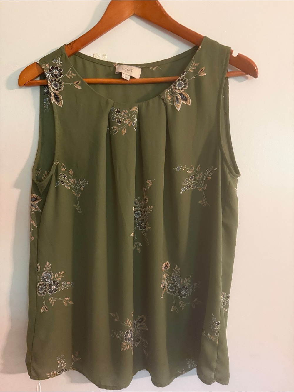 LOFT Olive Green Floral Embroidered Sleeveless Top